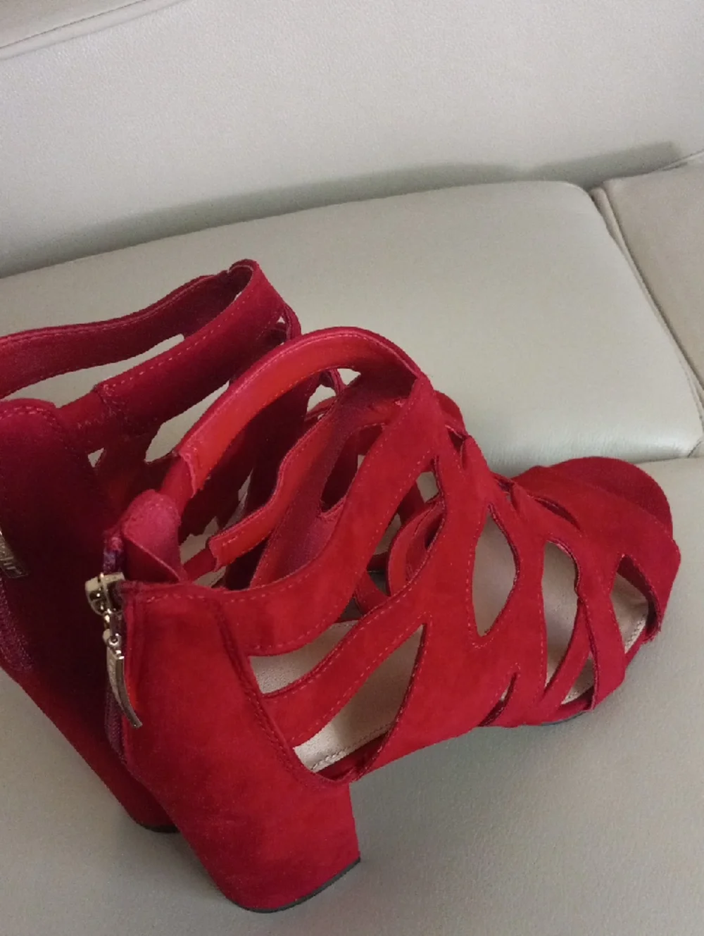Limelight Red Suede Cutout Block Heel Sandals Size 11